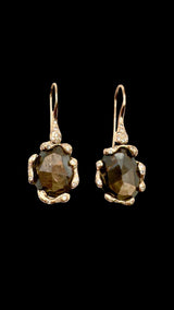 18kt Rose Gold Brown Sapphires Quercus Earrings with Diamonds