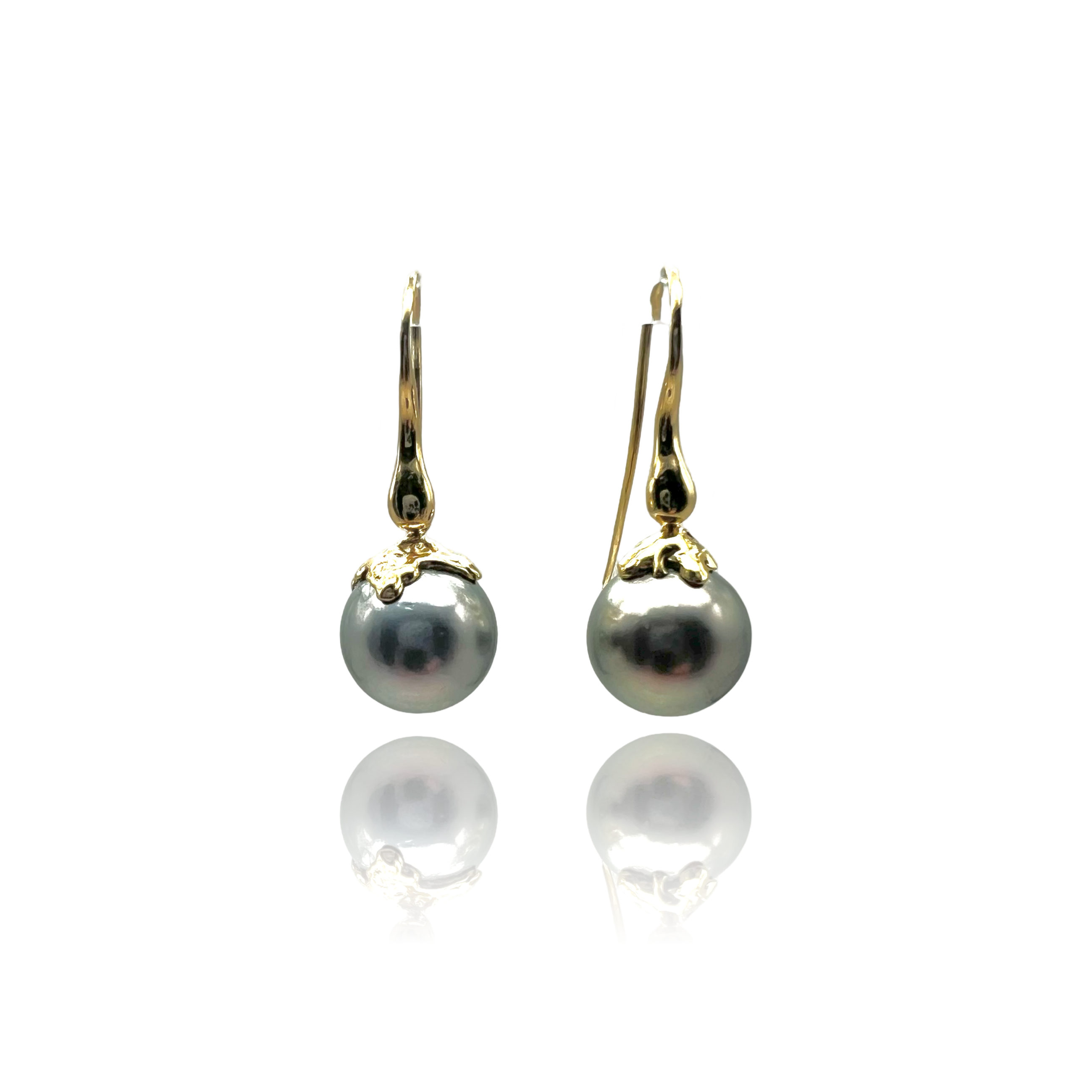 18 kt Yellow Gold Organic Earrings with Tahitian grey pearls