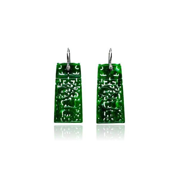 18 kt black gold with Green Jade and Diamonds Earrings