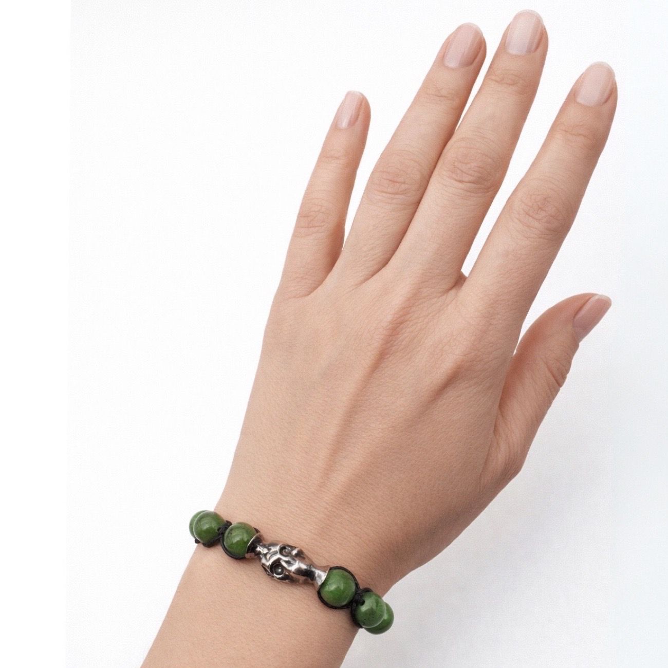 Sterling Silver skull   bracelet with avventurine beads