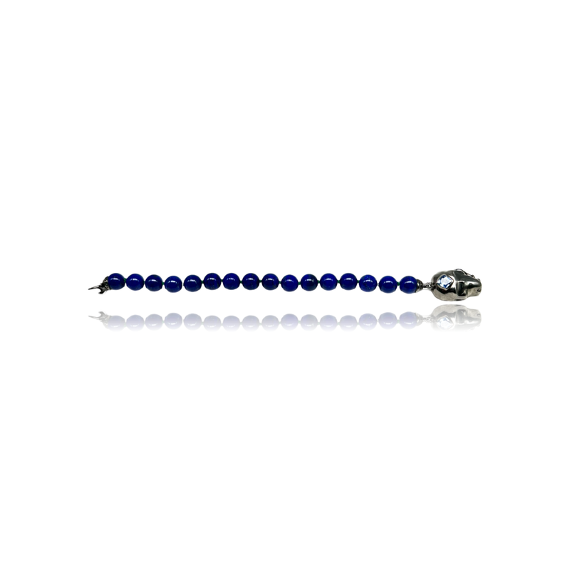 Sterling Silver Big Skull bracelet with lapis beaded and blue sapphire