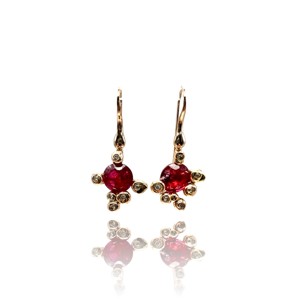 18kt Gold Earrings with red Tourmaline and diamonds