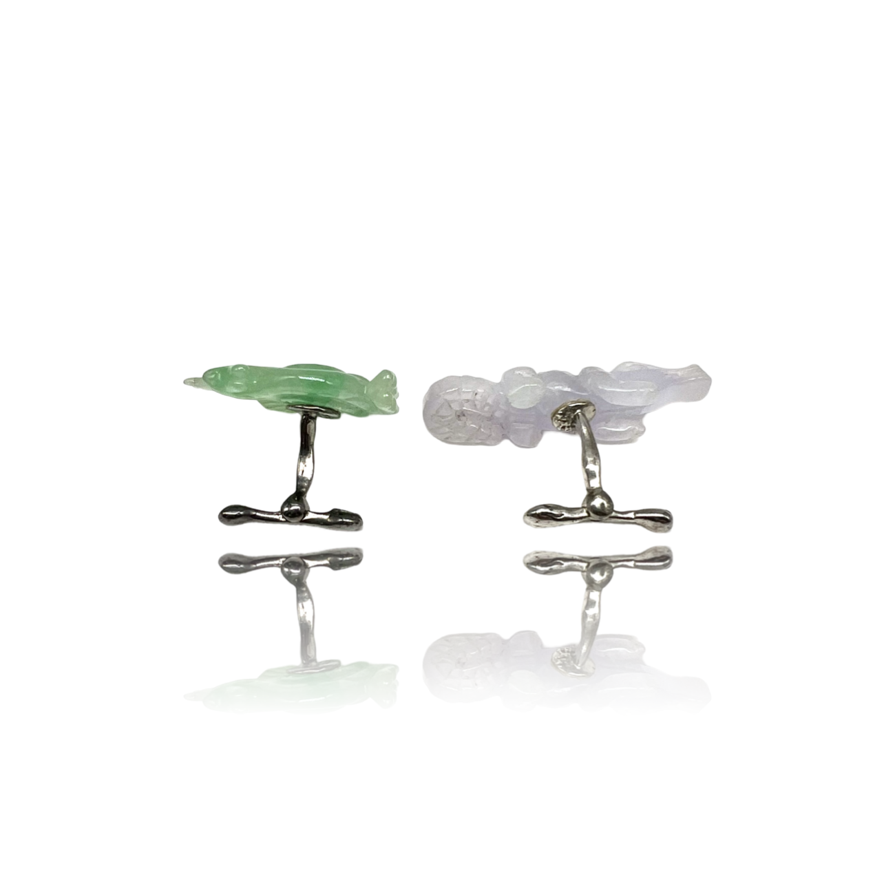 Sterling Silver with croccodile and rooster jade cufflinks
