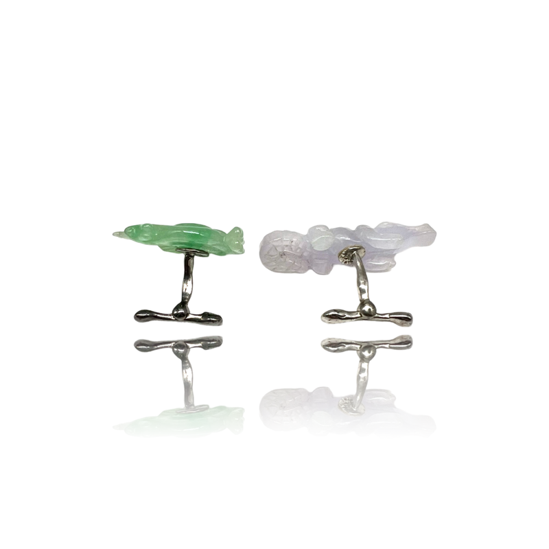 Sterling Silver with croccodile and rooster jade cufflinks