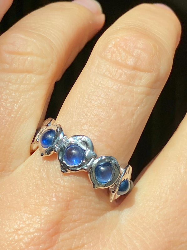 Blue cabochon sapphires 18k Platinum Tennis Ring