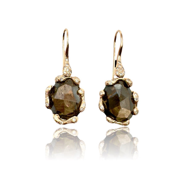 18kt Rose Gold Brown Sapphires Quercus Earrings with Diamonds