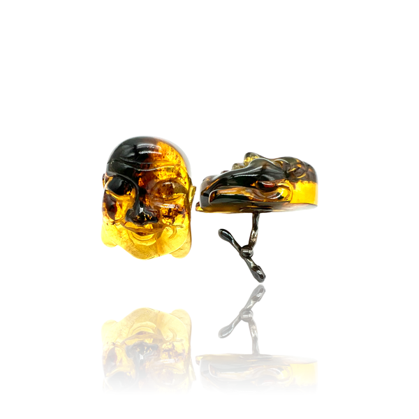 Sterling Silver and blue amber Budda cufflinks