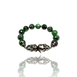 Sterling Silver double skull bracelet with zoisite and ruby