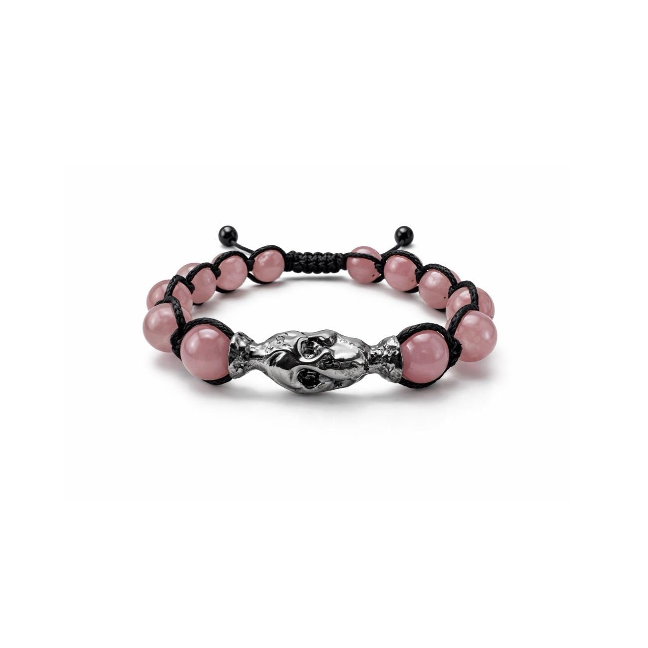 Sterling Silver skull  bracelet with rhodoite beads