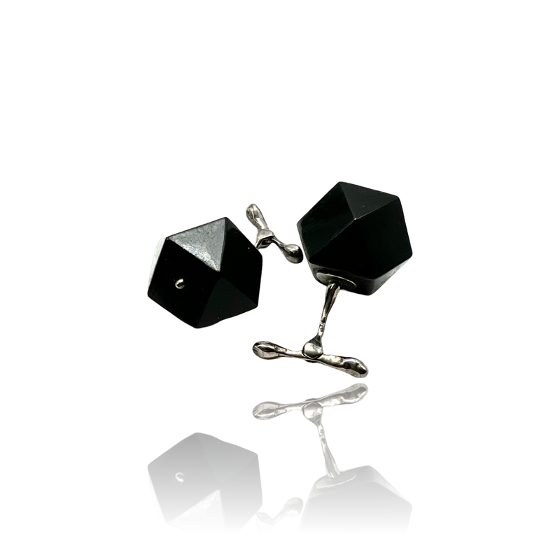 Sterling Silver and jet ( fossil wood ) cufflinks