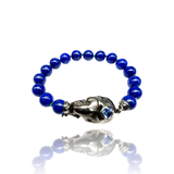 Sterling Silver Big Skull bracelet with lapis beaded and blue sapphire