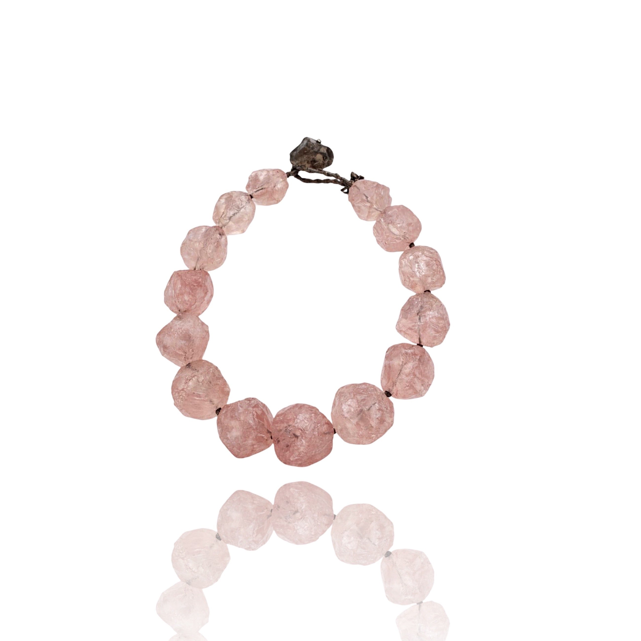 Necklace in intense rose Quartz irregular spheres