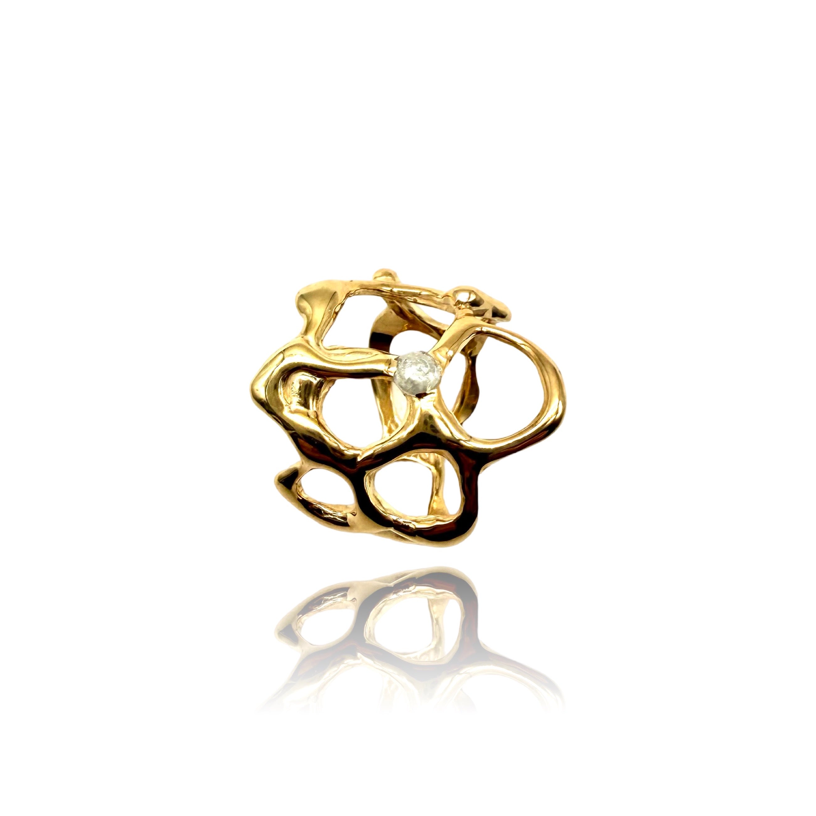 Puffy Reticolo ring in Silver Yellow Gold plated with icy Diamond