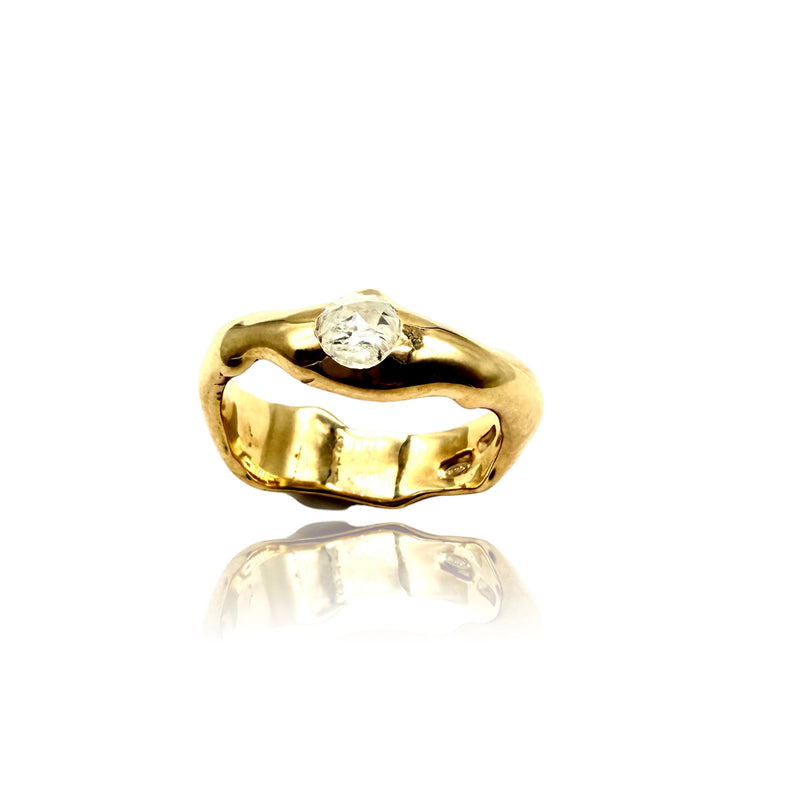 Silver yellow Gold plated Organic Band with icy Diamond