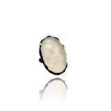 Sterling Silver Ring in black enamel with quartz cabochon