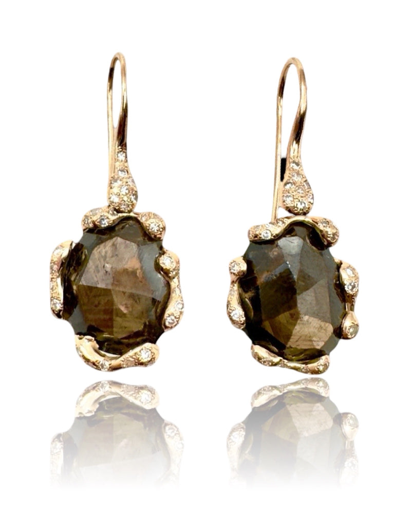 18kt Rose Gold Brown Sapphires Quercus Earrings with Diamonds