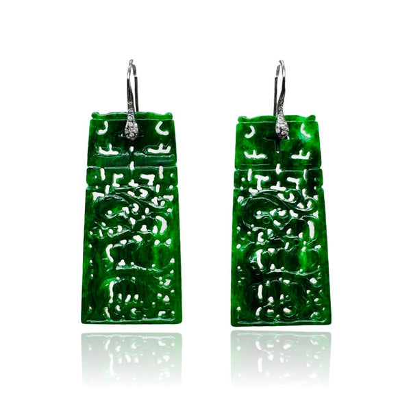 18 kt black gold with Green Jade and Diamonds Earrings