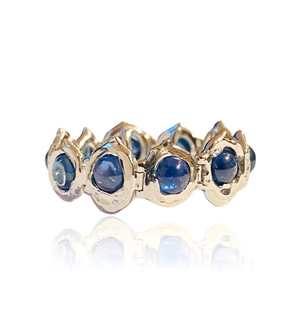 Blue cabochon sapphires 18k Platinum Tennis Ring