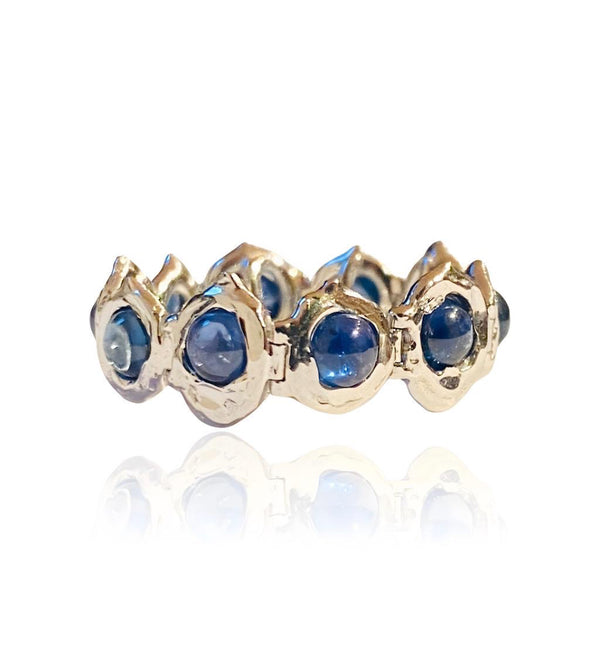 Blue cabochon sapphires 18k Platinum Tennis Ring