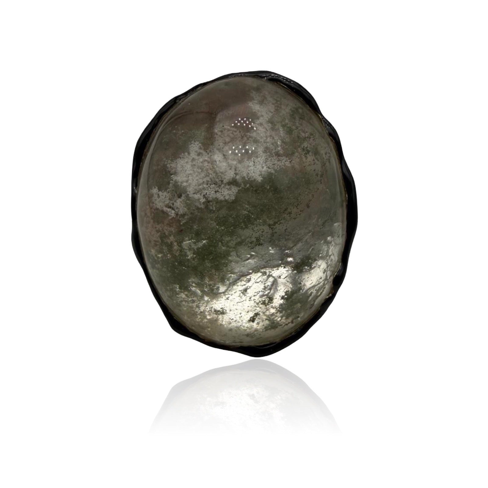 Sterling Silver and black enamel  Ring with big quartz and dendrite cabochon