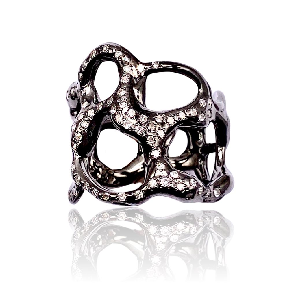 18kt Black Gold Crateri Ring with Diamonds