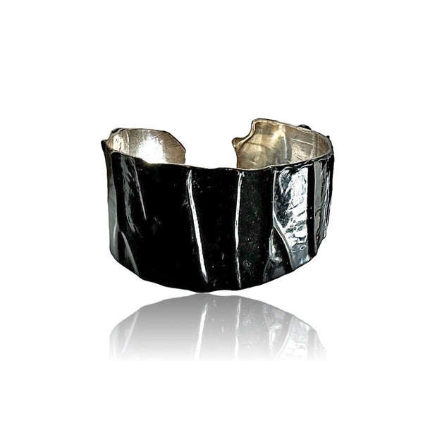Sterling Silver vene  Cuff Bracelet Plated in Black Enamel