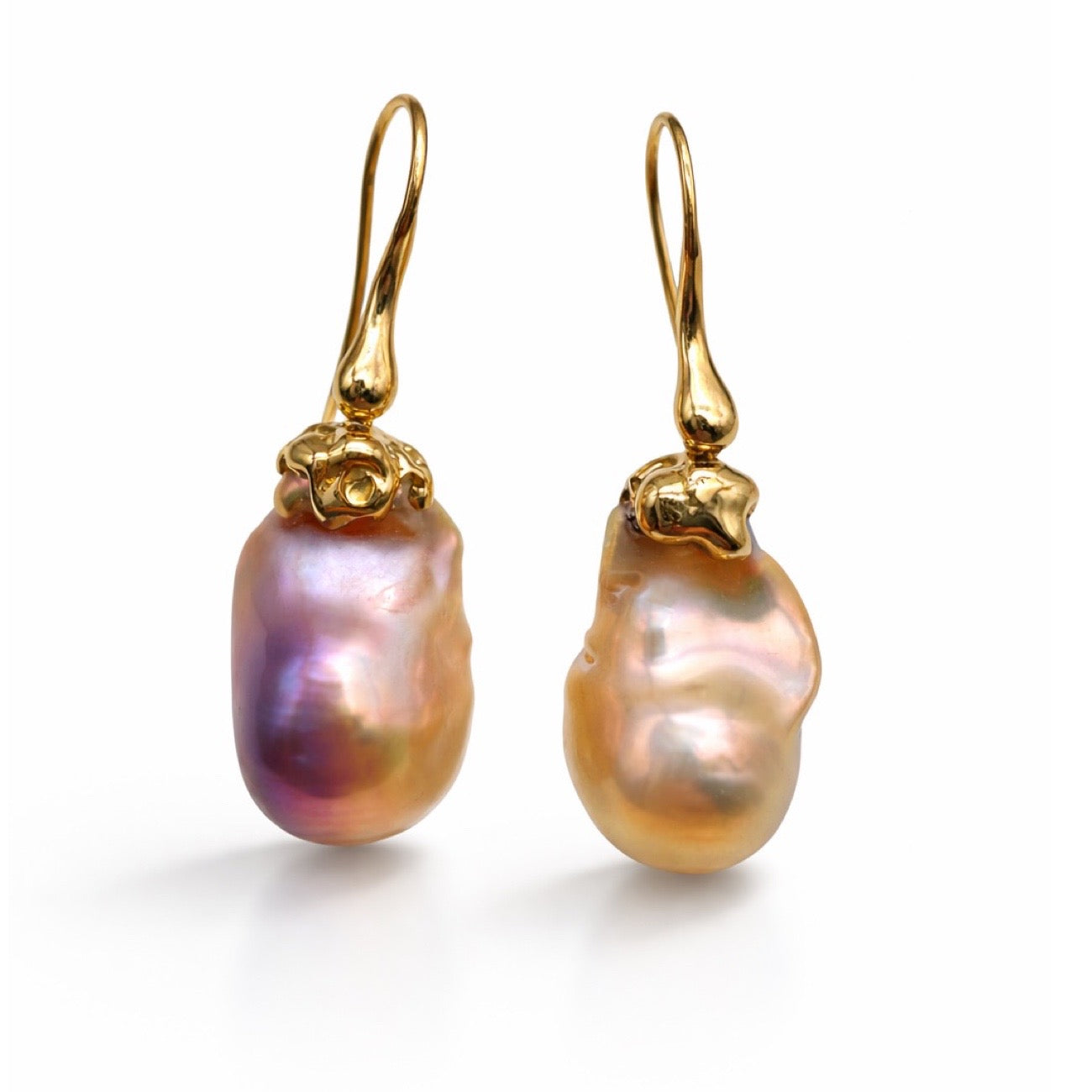 18 kt Rose Gold Big Freshwater Rose  Baroque pearls Earrings