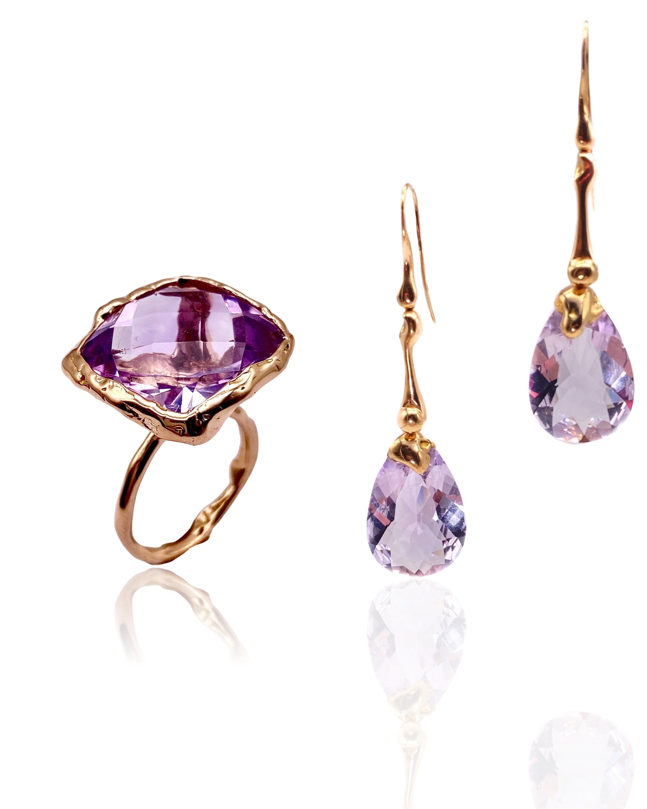 18kt Rose Gold Cotton Fioc Earrings with Amethyst