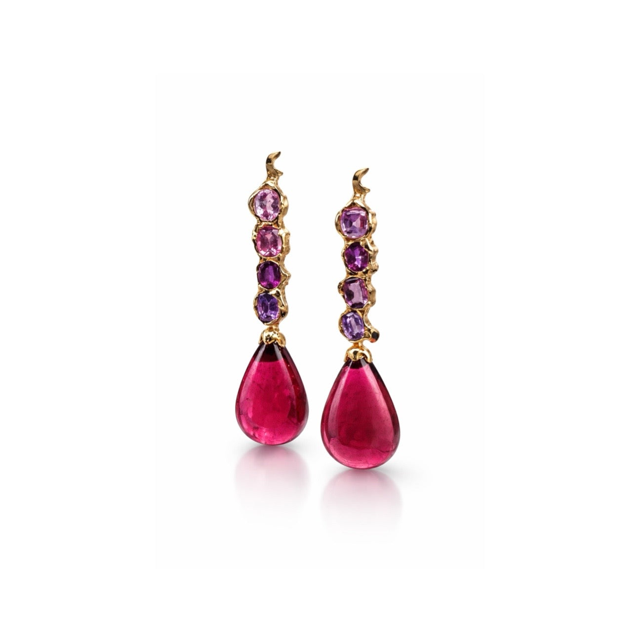18kt Rose Gold Earring with sapphires and red tormalines