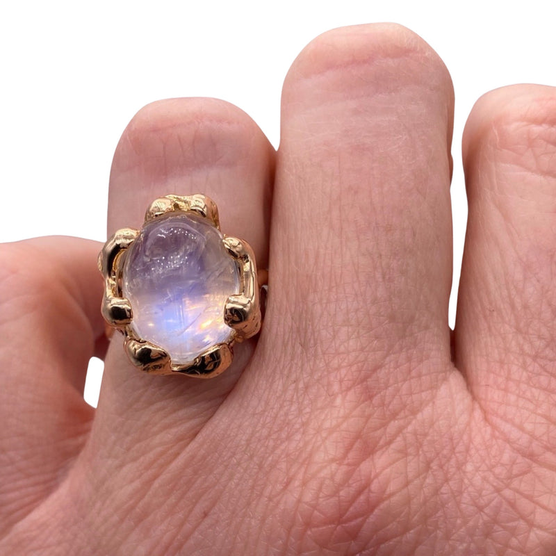 14kt gold and diamond solitaire moonstone ring with halo | Luna Skye