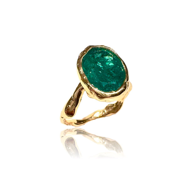 18k Gold Oval Emerald Ring