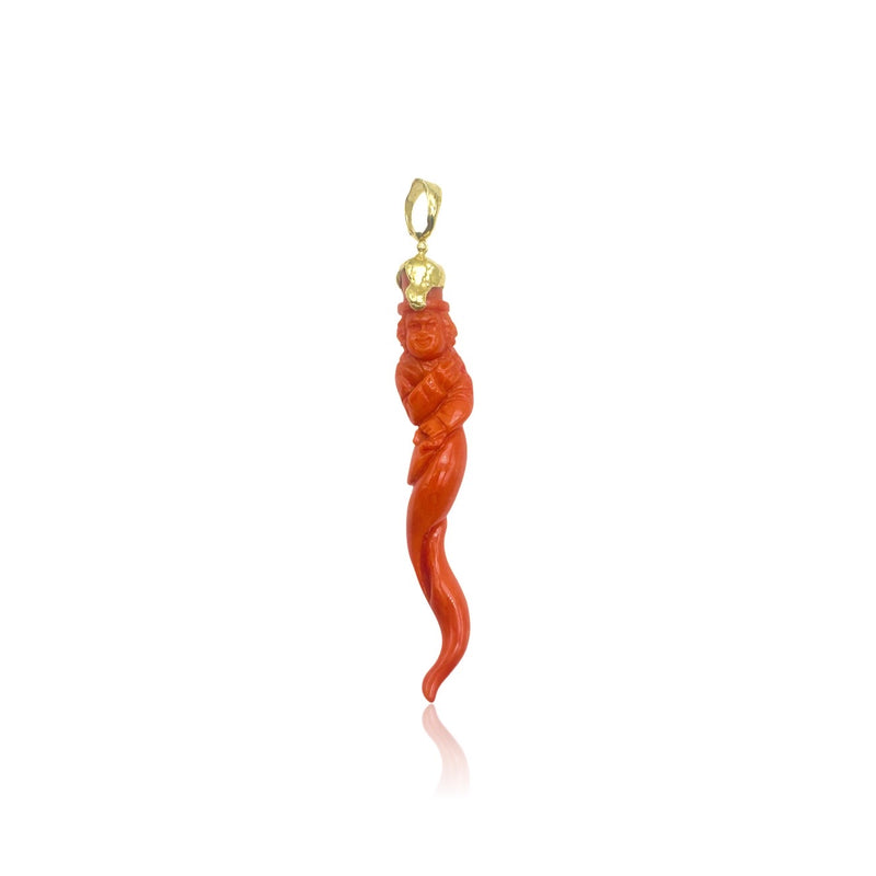18kt Yellow Gold pendant with coral corn