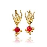 18kt Gold Earrings with red Tourmaline and diamonds