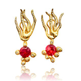 18kt Gold Earrings with red Tourmaline and diamonds