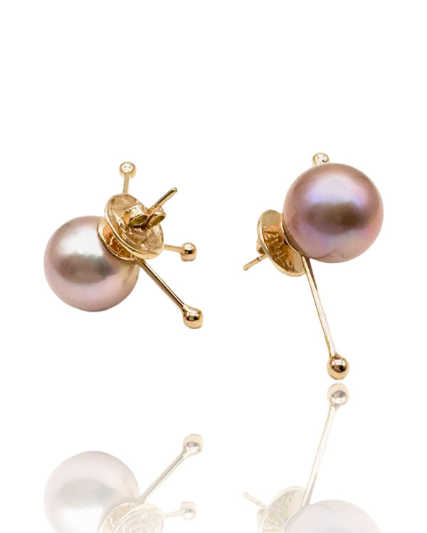 18 kt gold Satellite earrings with rose pearls