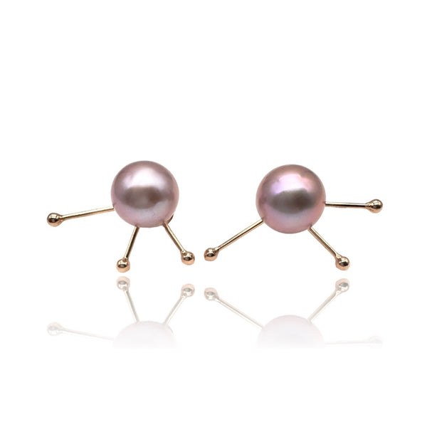 18 kt gold Satellite earrings with rose pearls