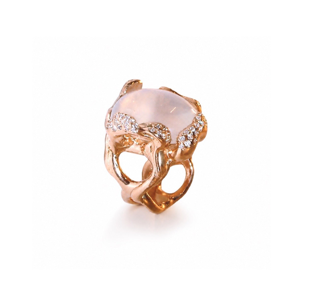 Rose Gold Quercus Ring With Moonstone and Diamonds