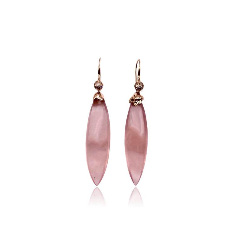 18kt rose gold earrings with  Rose Quartz and diamonds