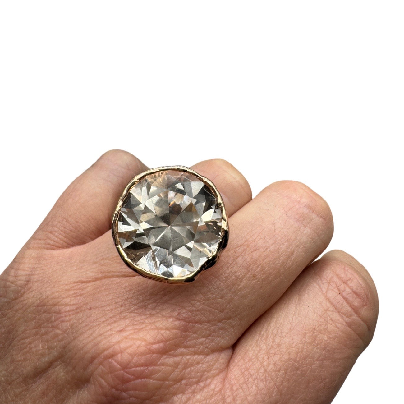 18kt Rose Gold Ring with White Topaz BIG 20mm