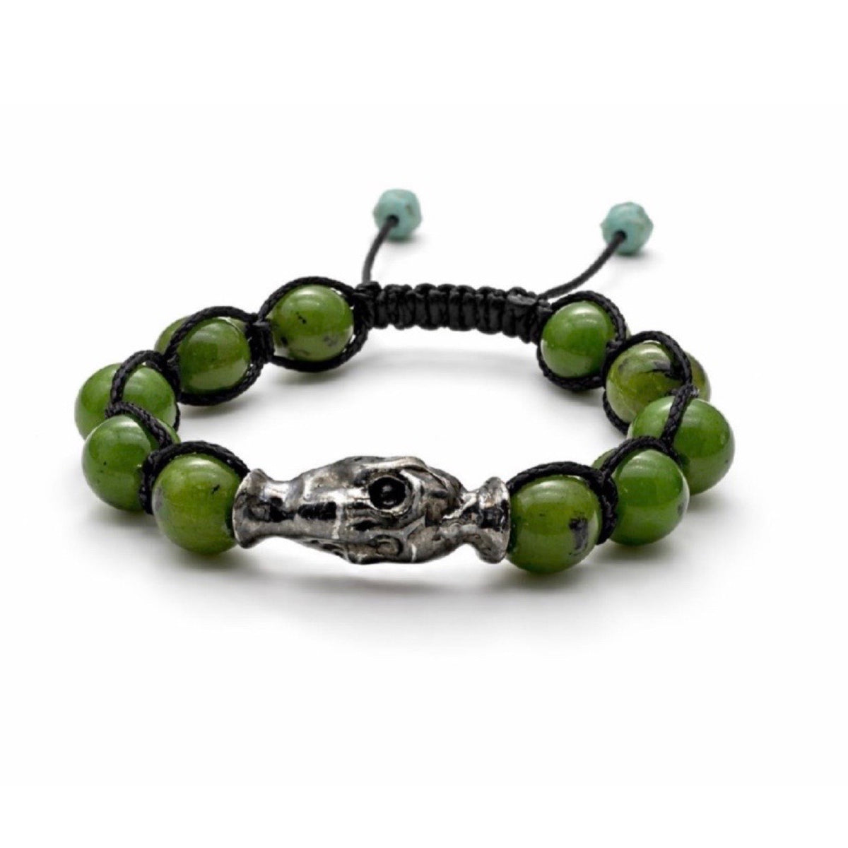 Sterling Silver skull   bracelet with avventurine beads