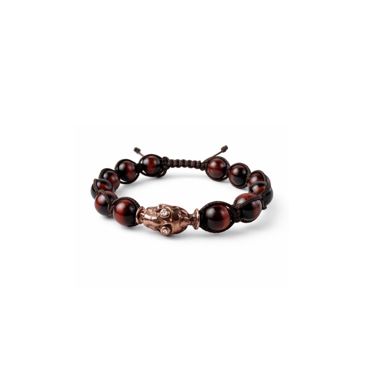 Sterling Silver skull bracelet with Brown  Tiger Eye beads and diamonds