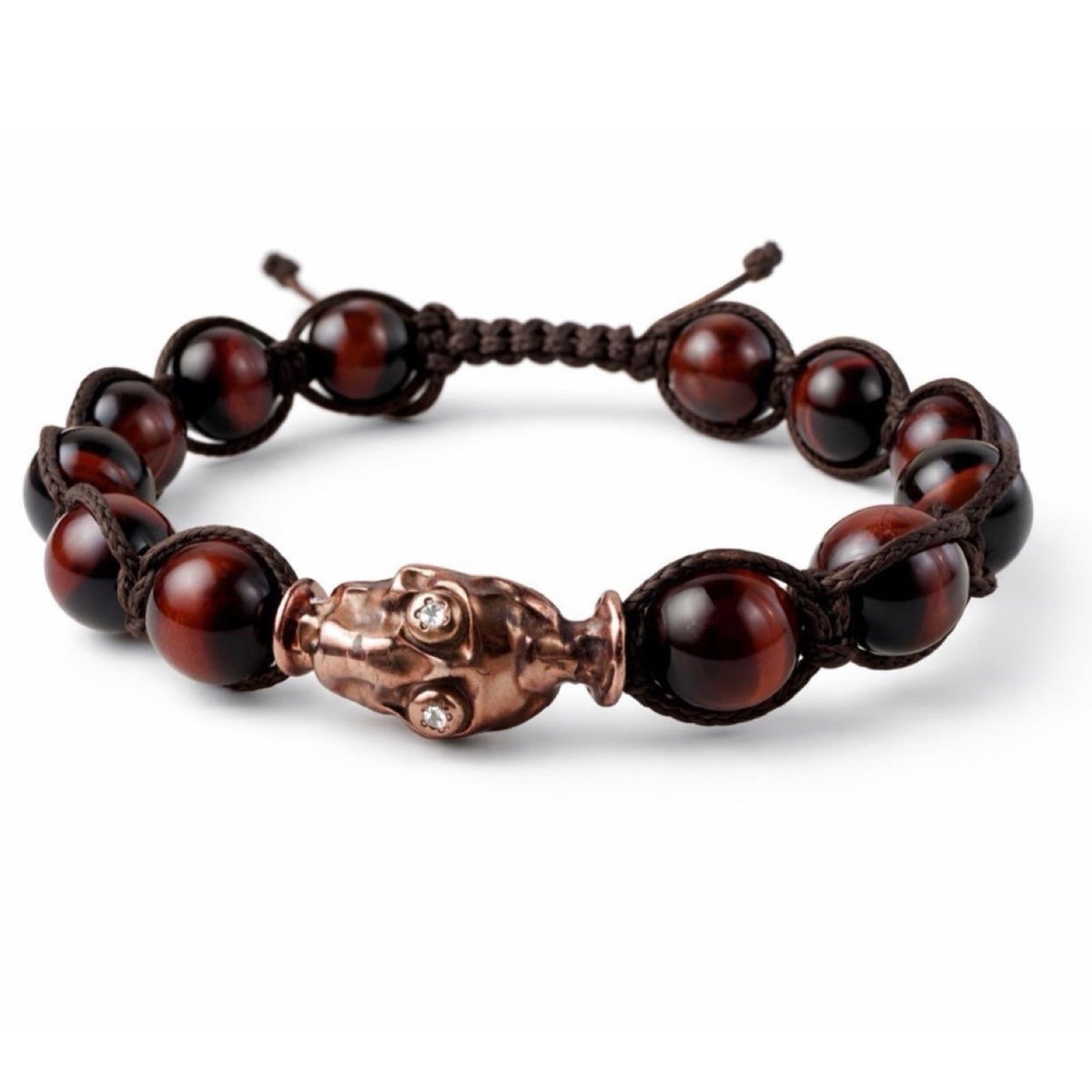 Sterling Silver skull bracelet with Brown  Tiger Eye beads and diamonds