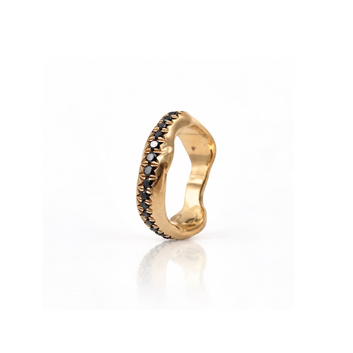 18kt Gold Organic Band with Black Diamonds