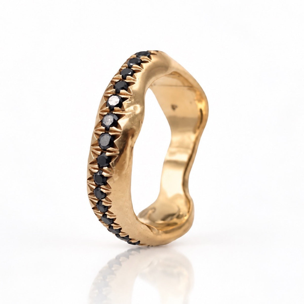 18kt Gold Organic Band with Black Diamonds