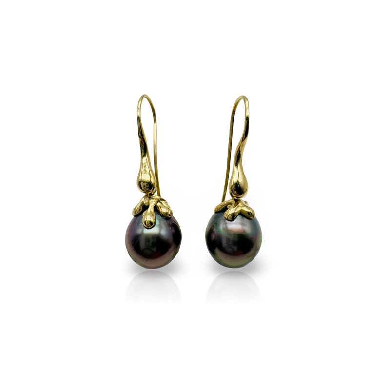 18kt yellow gold earrings with Tahitian black    Pearls