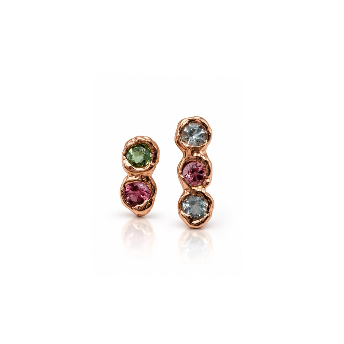 18kt Rose Gold Mini Tennis Earrings & Multicolored Beryl