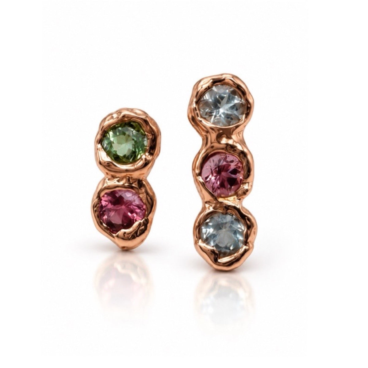 18kt Rose Gold Mini Tennis Earrings & Multicolored Beryl