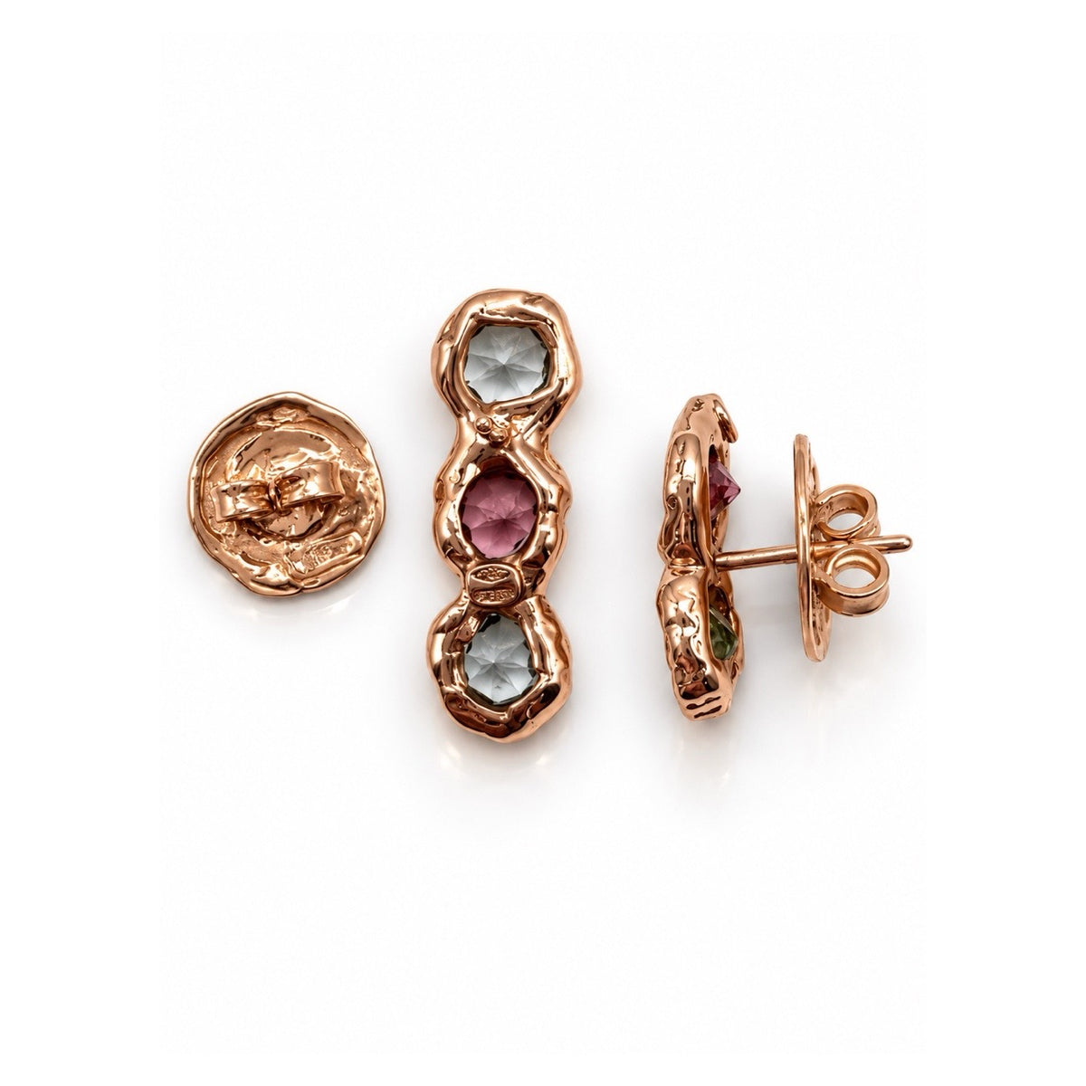 18kt Rose Gold Mini Tennis Earrings & Multicolored Beryl