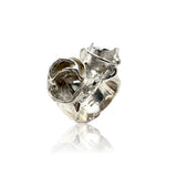 Sculpture #2  925 Silver Plated with White Rhodium Double Rose Ring