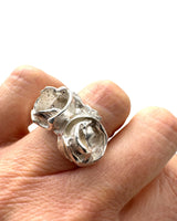 Sculpture #2  925 Silver Plated with White Rhodium Double Rose Ring